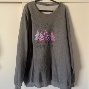 Gildan Gray Sweater with Pink Tree Design